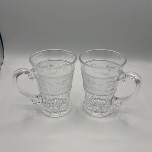 2 Vintage Crystal Clear Industries Trellis Clear Mugs 4 7/8"